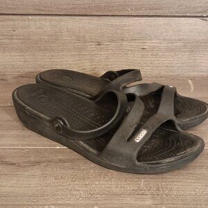 Crocs Patricia Wedge Strappy Slide On Sandals Black Women Size 10